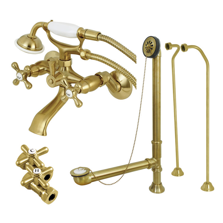 Vintage Triple Handle Wall Mounted Clawfoot Tub Faucet with Handshower