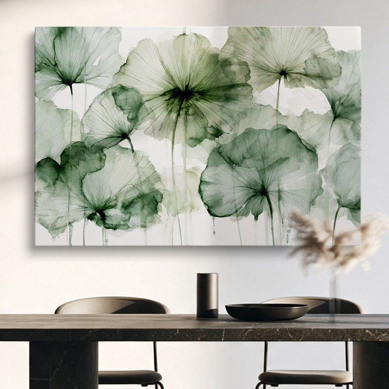 Tableau sur toile 61 x 46 cm (24 x 18 pouces) style ferme moderne, motif feuilles de lotus vert sauge - Décoration de salon