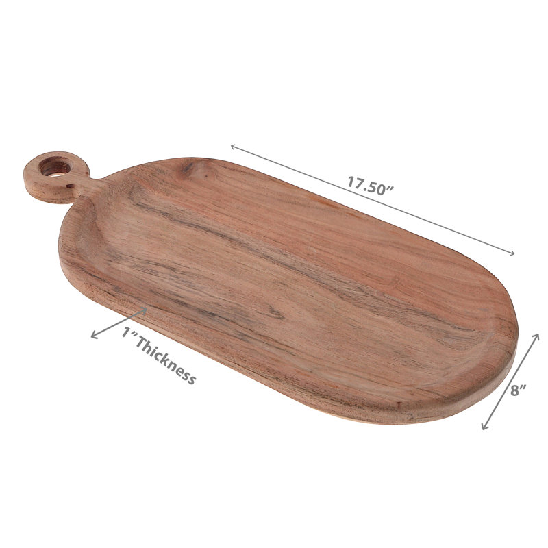 Plateau de service ovale en bois d'acacia avec poignée simple