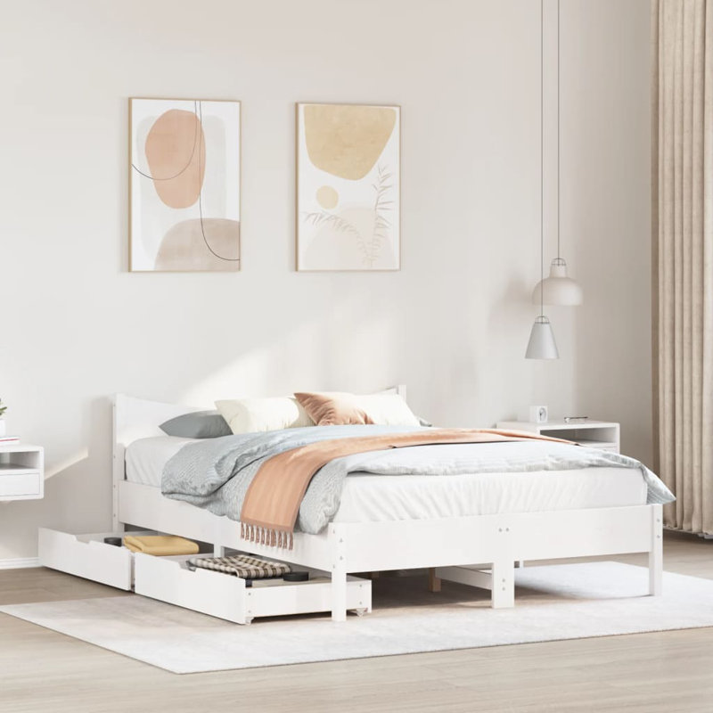 Solid Wood Storage Bed, White, 140 x 190cm