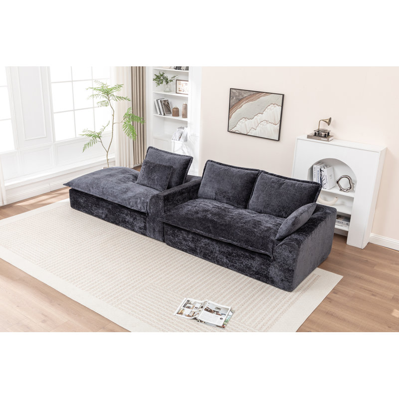 Canapé modulaire 103 po avec méridienne en forme de L et canapé modulaire désossé 103 po Cloud, Noir