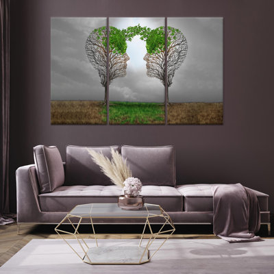 «Nature Love Couple», reproduction d'art sur toile - Arbre à visage surréel élégant