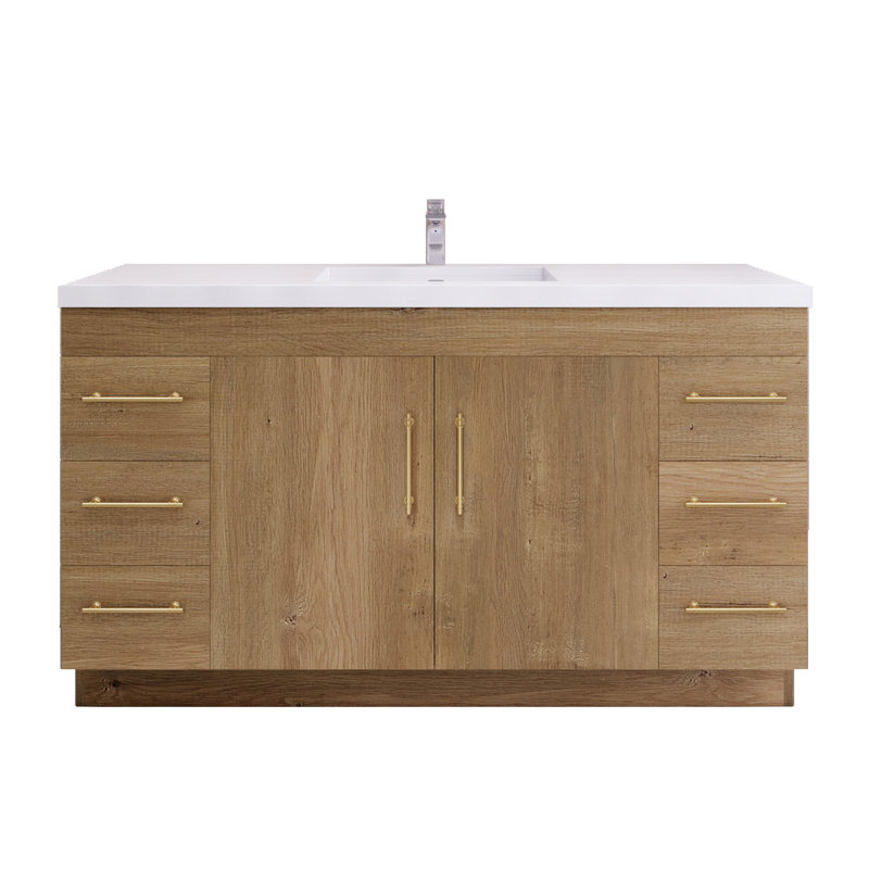 Verda 59.44'' Single Bathroom Vanity with Acrylic Top, Oak
