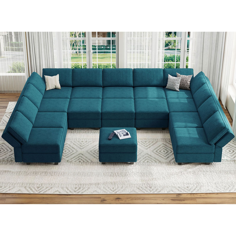 Canapé-lit modulaire en U 33,5 po Neemi, Mélange de polyester bleu