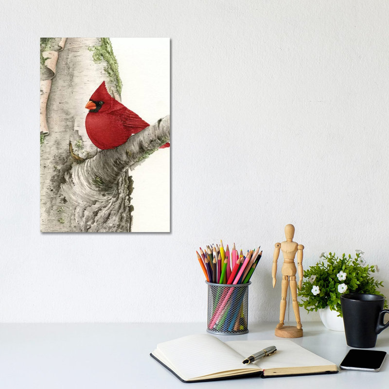 Cardinal In Birch Tree by Tracy Lizotte - Wrapped Canvas Painting, 20.32 cm H x 30.48 cm W