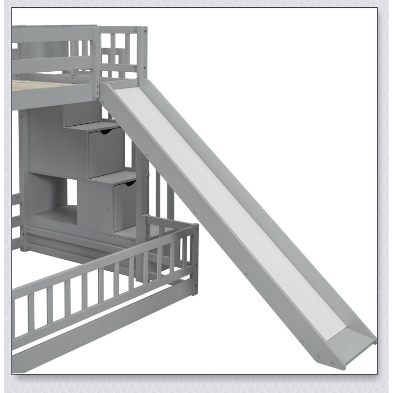 Structure de lit en bois avec glissière et escalier de rangement