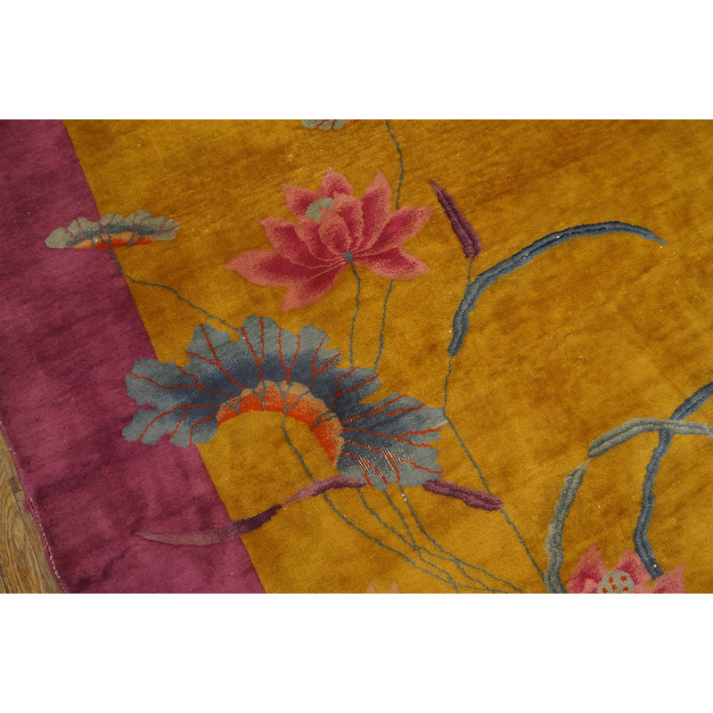 Tapis jaune antique en laine Art déco