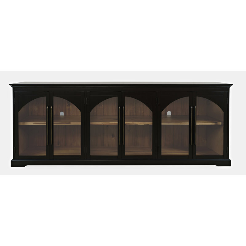 Sherree 96" Gothic Arch Transitional Sideboard Storage Cabinet with Glass Doors, Black
