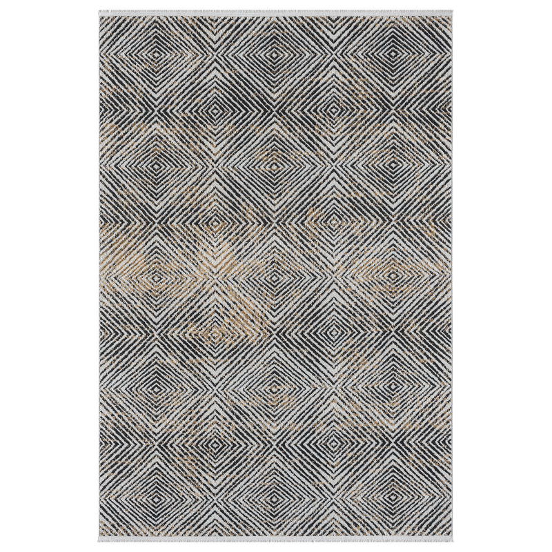 Tapis noir / crème à motif abstrait contemporain Gionata Collection, Rectangle 7 pi x 10 pi 10 po