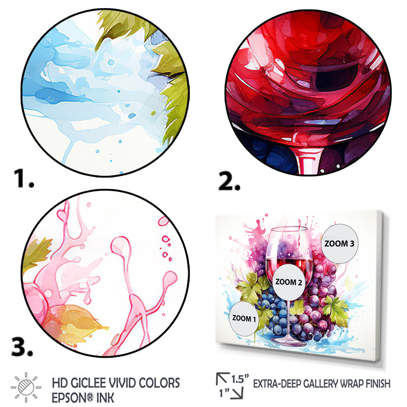 Grape Elegantburgundy Wine II - art mural vin, Cadre d'angle fermé noir, H 30 po x l 40 po x P 1,5 po