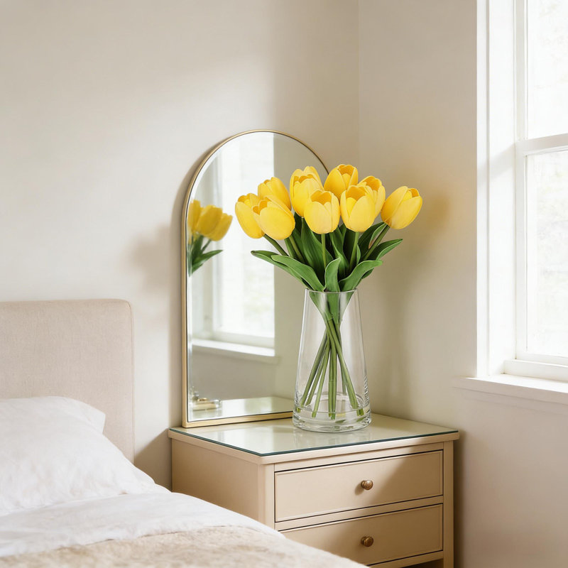 10 pièces de tulipes artificielles pour la décoration de table de salle à manger de cuisine, Jaune