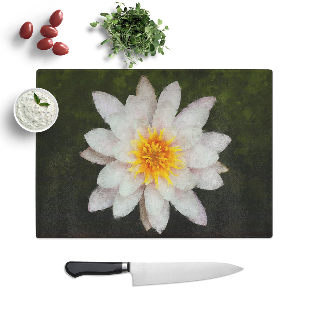 White Lily Flower Painting Chopping Board