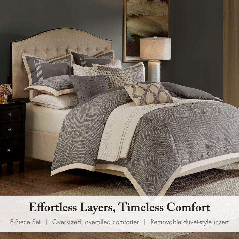 Shades of Serenity Luxury Jacquard Comforter Set, King Comforter + 8 Additional Pieces, Gray