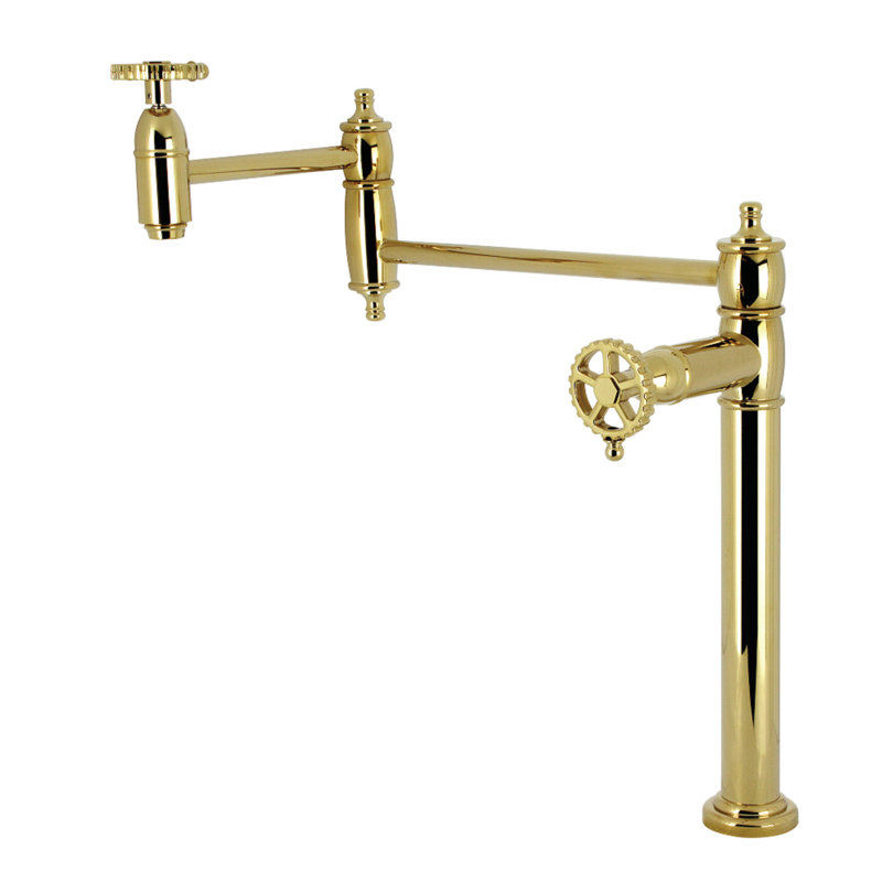 Kingston Brass Fuller Two-Handle 1-Hole Deck Mount Pot Filler Faucet, Polished Brass