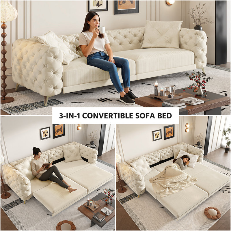 Yates 97.7" 3-In-1 Convertible Sleeper Sofa, Beige