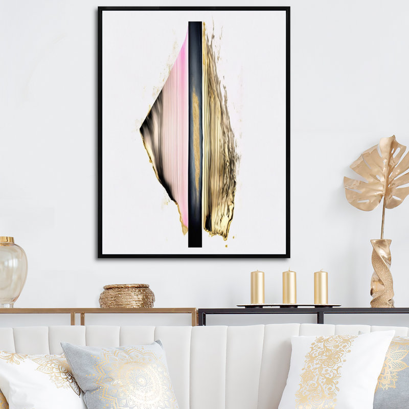 «Minimalisme rose et doré», impression sur toile, H 40 po x l 30 po x P 1,5 po, Toile avec cadre flottant noir