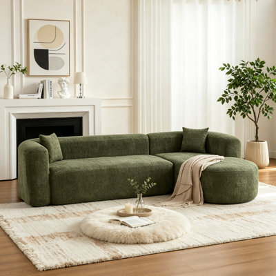 Canapé modulaire en L 109,4 po avec méridienne droite et dossier courbé, 109,4 po, 2 coussins