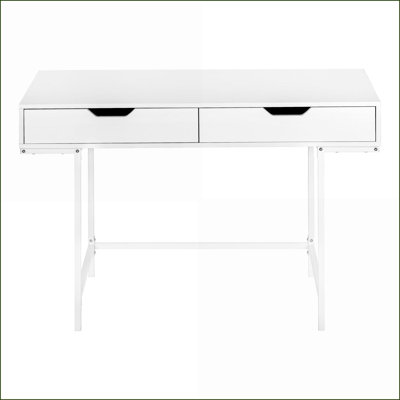 Desks, 48” Modern Computer Desk with Storage Drawers, White Laminate &amp; Metal, Home Office Workstation | Particle Board | White