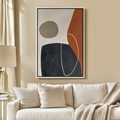Art mural encadré sur toile - Conception géométrique abstraite moderne en noir, blanc et terre cuite - 16 po x 24 po, 24 po x 36 po