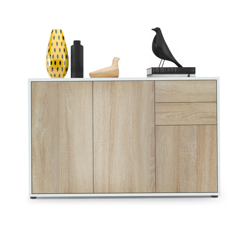 Mcdevitt 117cm Sideboard, White (Matt)/Rough-cut Oak