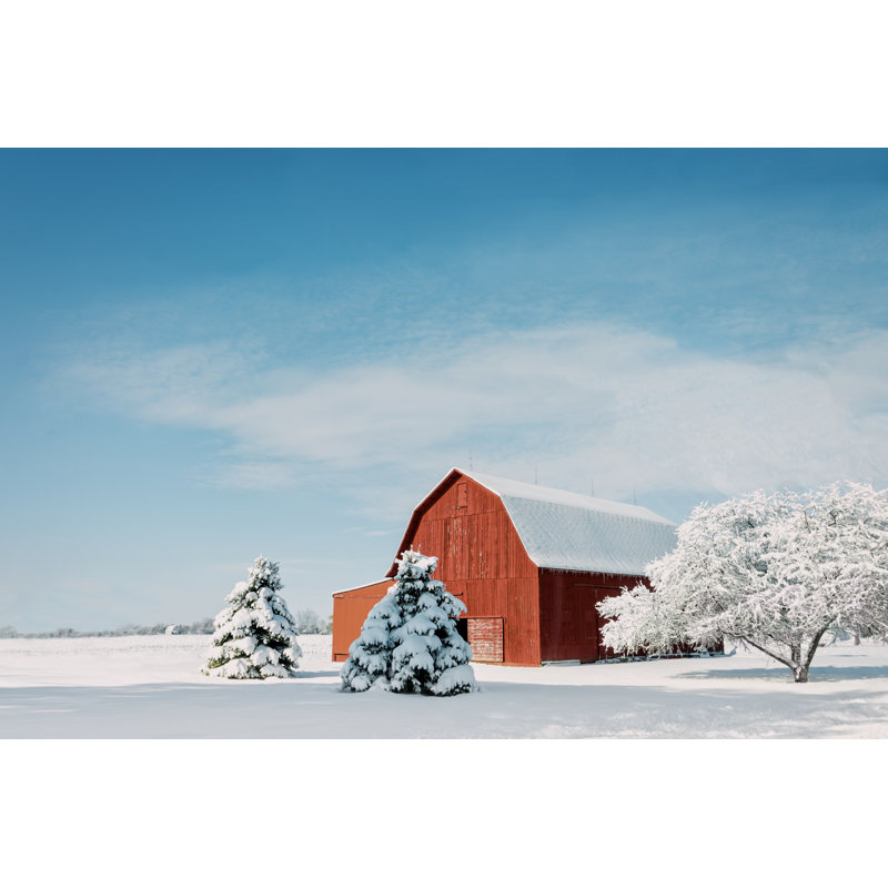 «Barn After Snow Farmhouse Winter», art mural sur toile, H 12 po x l 16 po