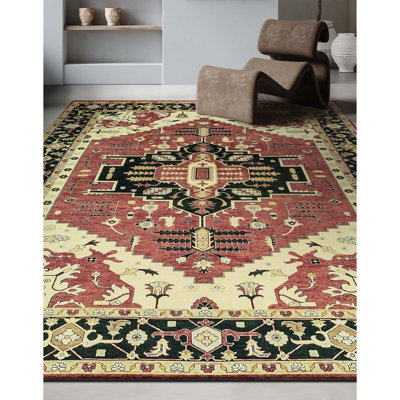 Tapis rouge et noir noué à la main de haute qualité