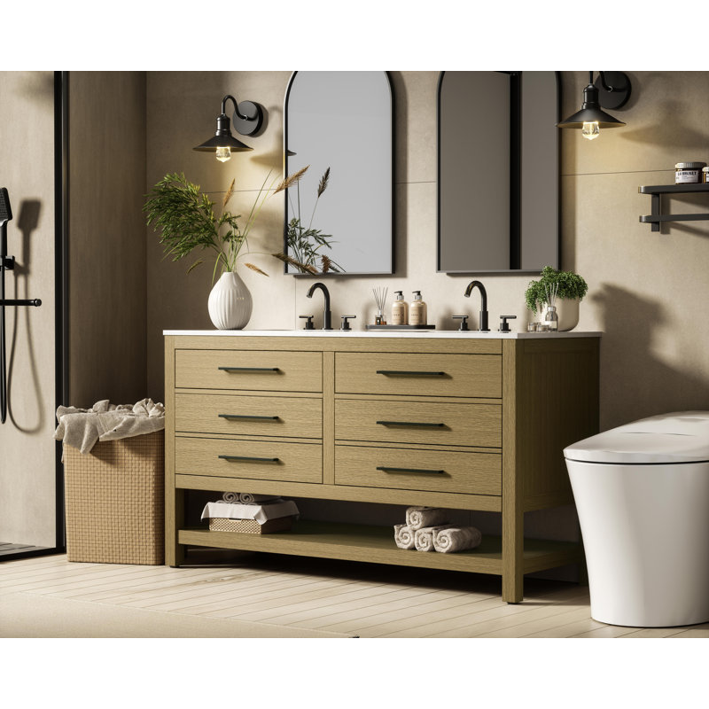 Meuble-lavabo double 60 po_Moderne_VF60560, Brun miel