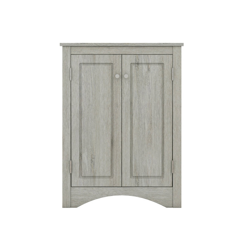 Triangle Bathroom Floor Storage Cabinet With 3 Adjustable Storage Shelves, Oak