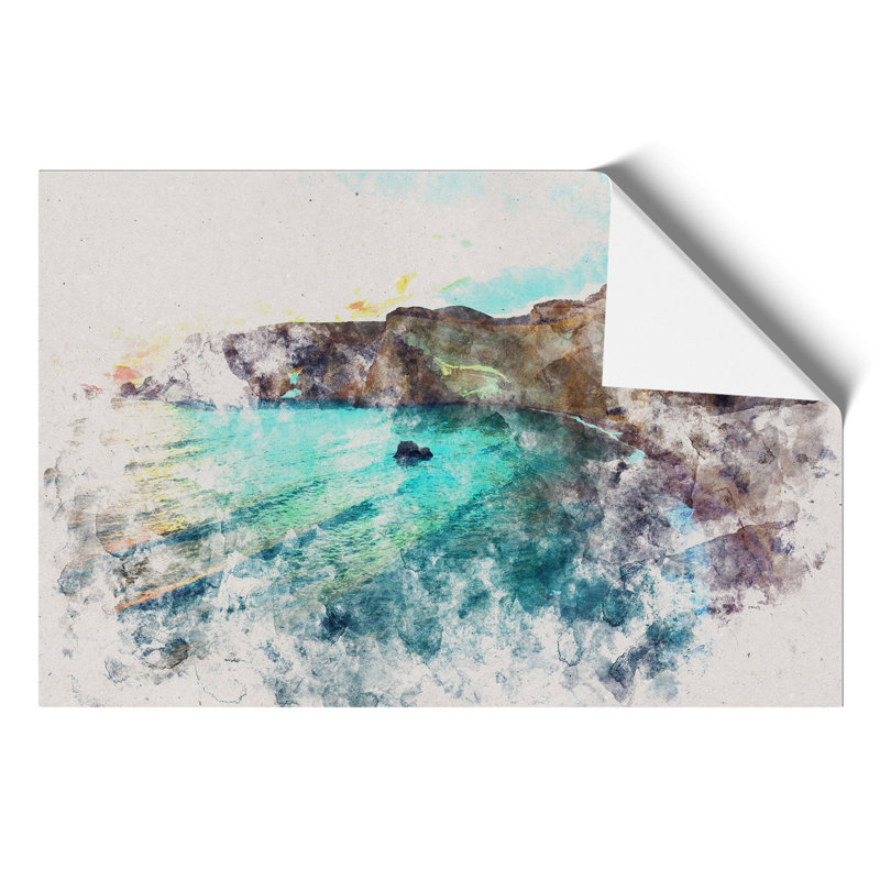 Cliffs in Ponza in Italy Watercolour - Frameless Print, 42cm H x 59cm W x 0.1cm D