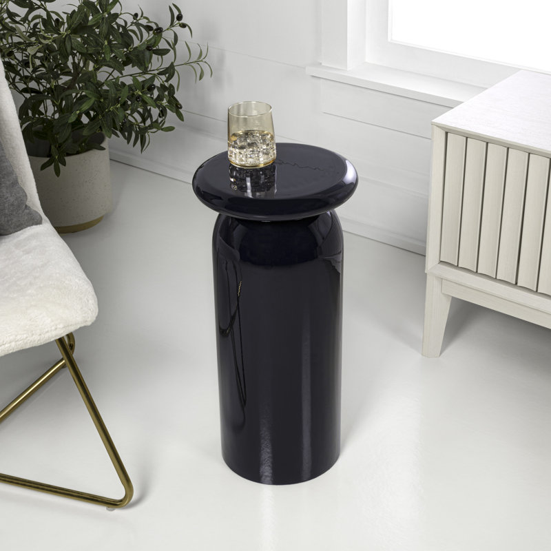 Miles 22.75" Modern Glossy Navy Metal Round Drink Table - Sleek Cylinder Mushroom Pedestal Accent End & Side Table for Living Room & Bedroom