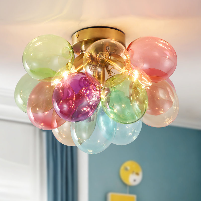 Plafonnier encastré 3 lumières à intensité variable avec verre coloré, Laiton