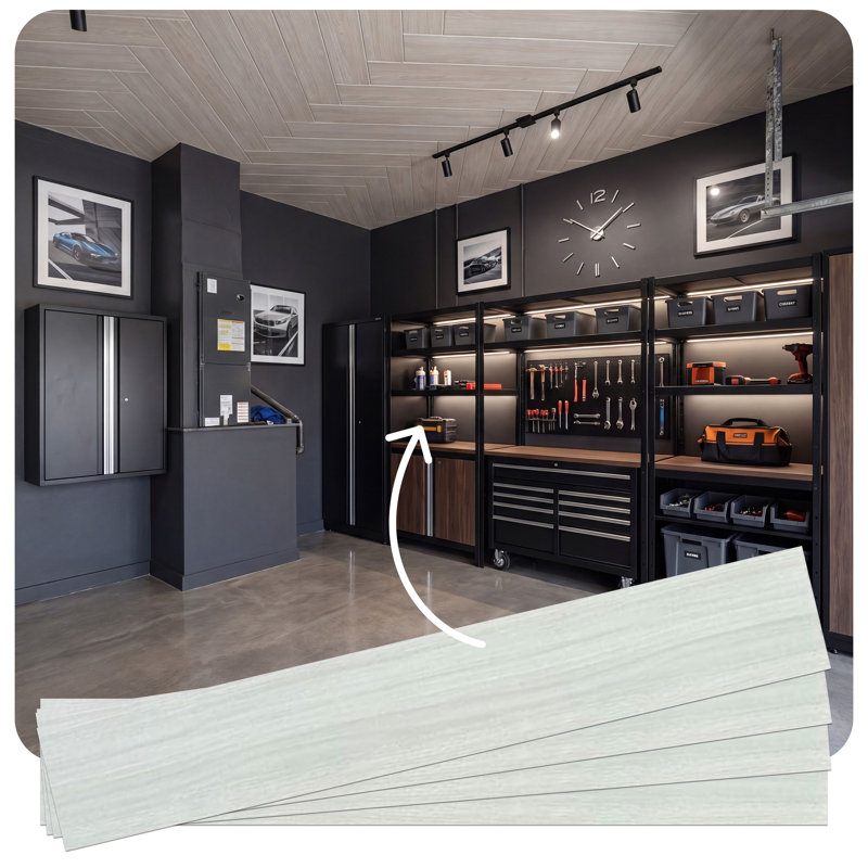 Planches de plafond en polystyrène collé en mousse 39 po x 6 po, Chêne blanchi