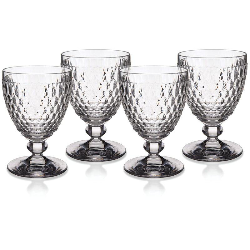 Boston Clear Crystal Goblet Set with Textured Design, 11 oz.
