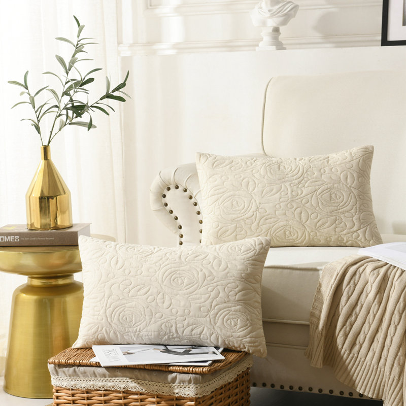 Beige Embroidered Cotton Polyester Euro Sham Set