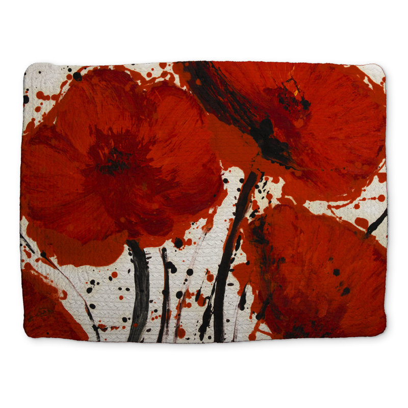 Napperon abstrait fleurs rouges | Polyester décor à la maison