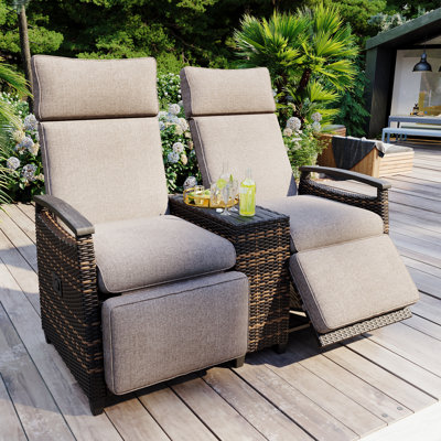 Outdoor Wicker Reclining Loveseat With Storage Table