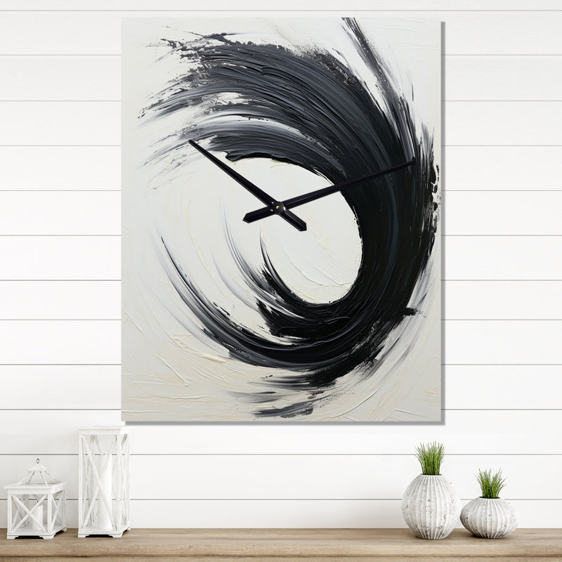 Essentiel essentiel d'être noir et blanc abstrait I - Peinture abstraite horloge murale surdimensionnée, Grand