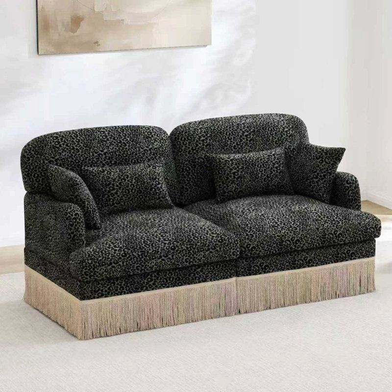 Canapé Comfy Chenille Leopard, Vert, chenille noire