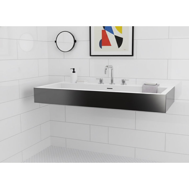 Lavabo de salle de bain mural rectangulaire L 39,4 po x l 18,9 po Vast Studio - Fer noir / béton surélevé blanc, Fer / blanc