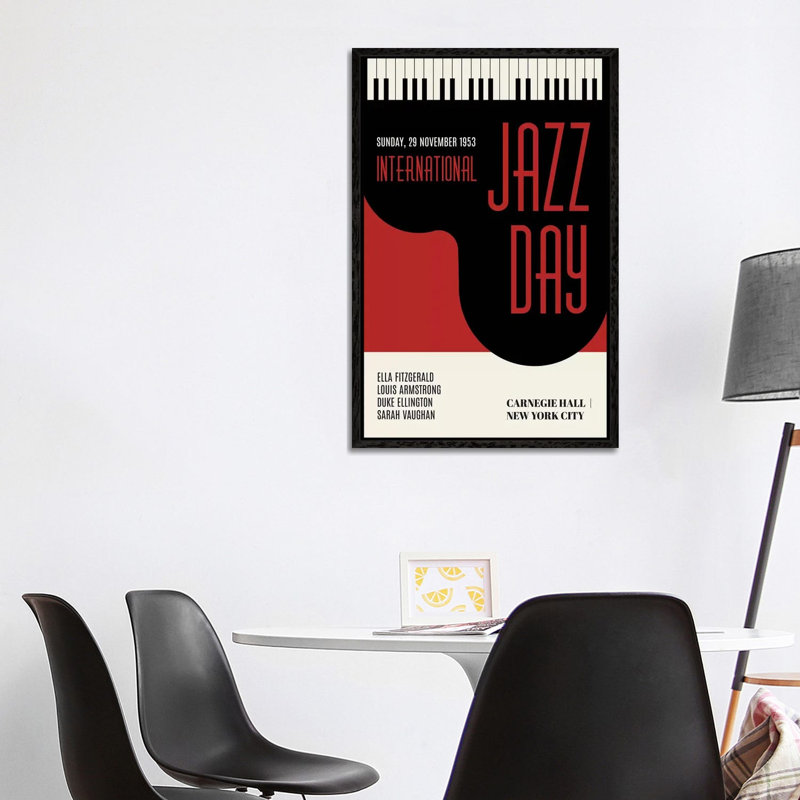 Jazzy Days - Dark Red by Kubistika - Print on Canvas, Black Floater Framed, 101.6cm H x 66.04cm W x 3.81cm D