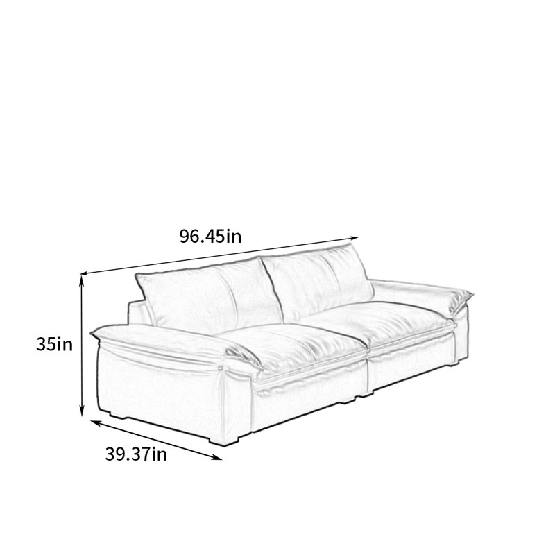 Tofu block modern simple sofa, 35" H 96.45" W x 39.37" D