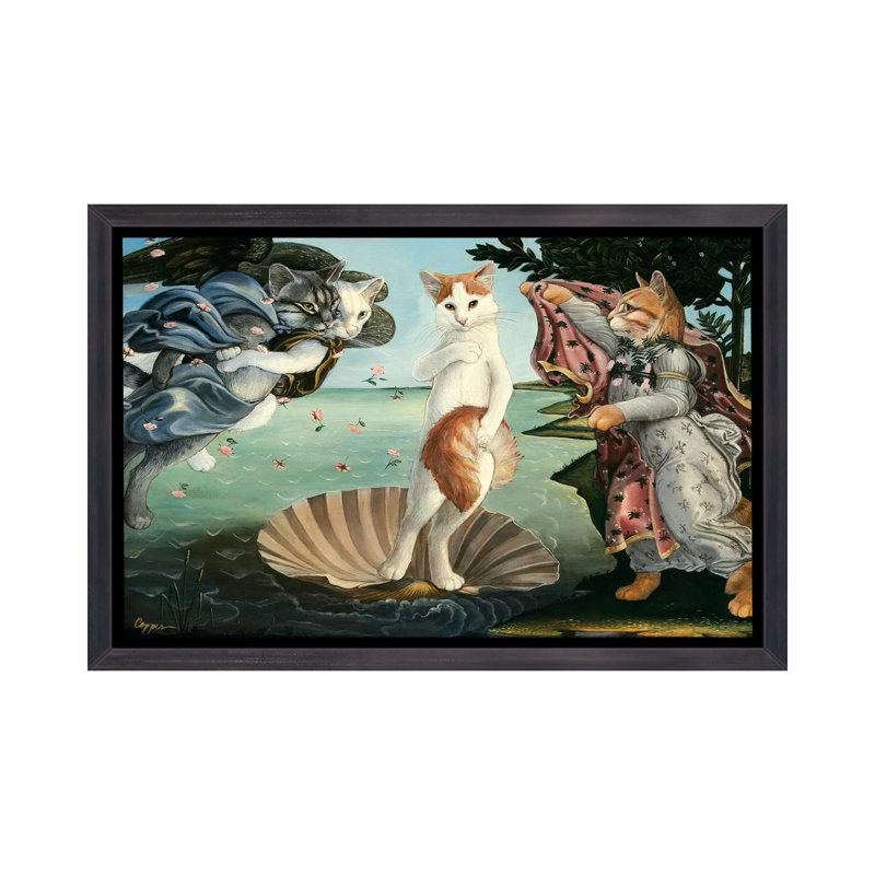«Kitty On The Half Shell» - Impression, H 18 po x l 26 po x P 1,5 po, Toile avec cadre noir patiné