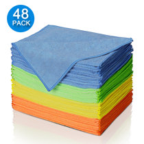 Basics Microfiber Cleaning Cloths, Non-Abrasive, Reusable and  Washable, Pack of 24, Blue/White/Yellow, 16 x 12