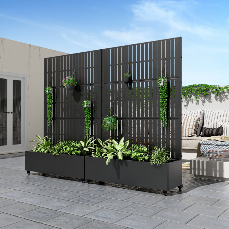 Metal Planter Box with Trellis with Wheels, 72" H x 47" W x 16" D