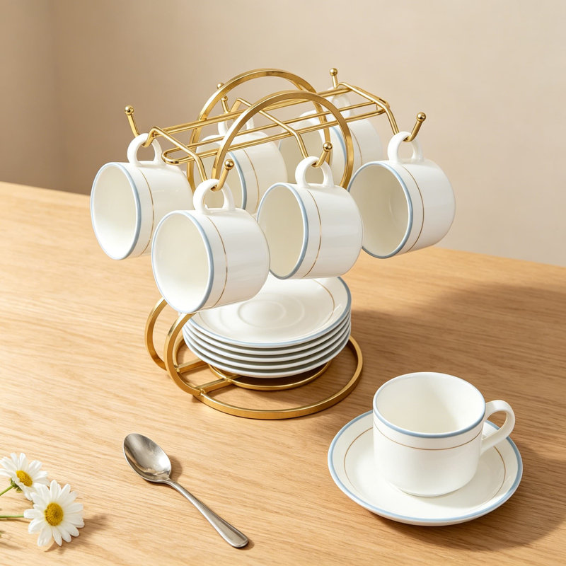 Porte-tasse à café pour comptoir, support en métal doré pouvant contenir 6 tasses, conception en forme de S pour le rangement de la cuisine, fabrication en acier inoxydable robuste