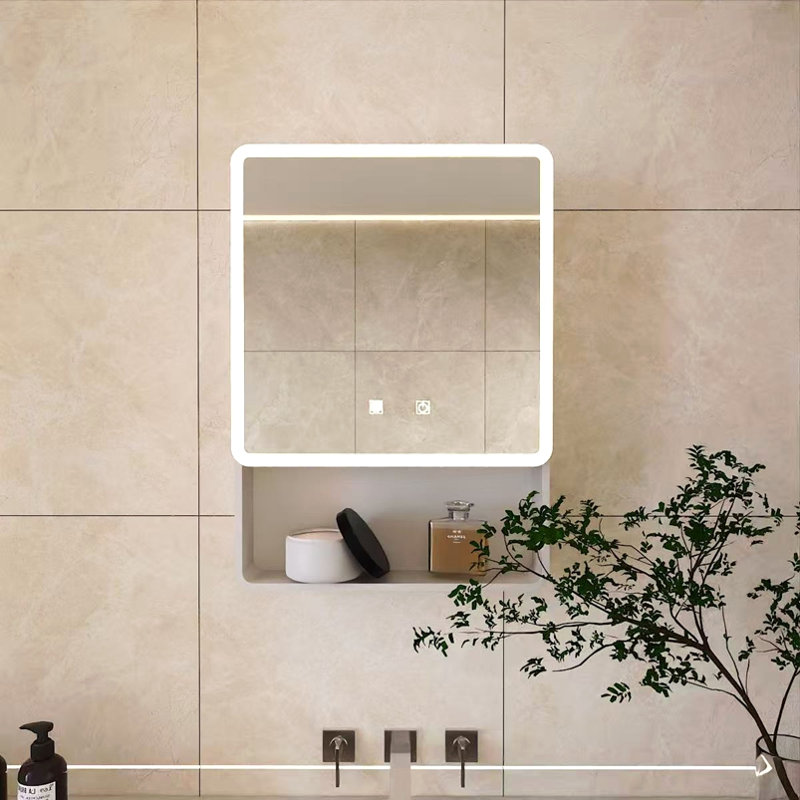 Led Bathroom Medicine Cabinet With Single-Color Warm Light,Anti-Fogging ,Easy To Install Aluminum-Plastic Cabinet.(19.69*27.56 One Door)