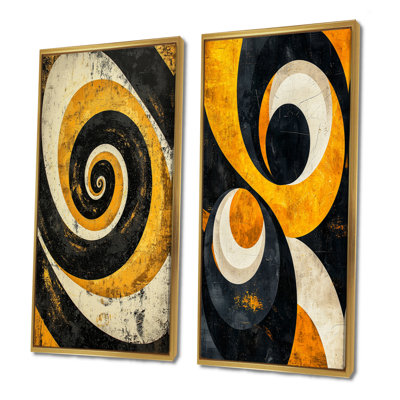 Ensemble de 2 pièces d'art jaune et noir en spirale «Spiraling Opulence I»