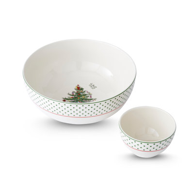 Spode Christmas Tree Polka Dot 2-Piece Tiered Chip and Dip, Set of 2