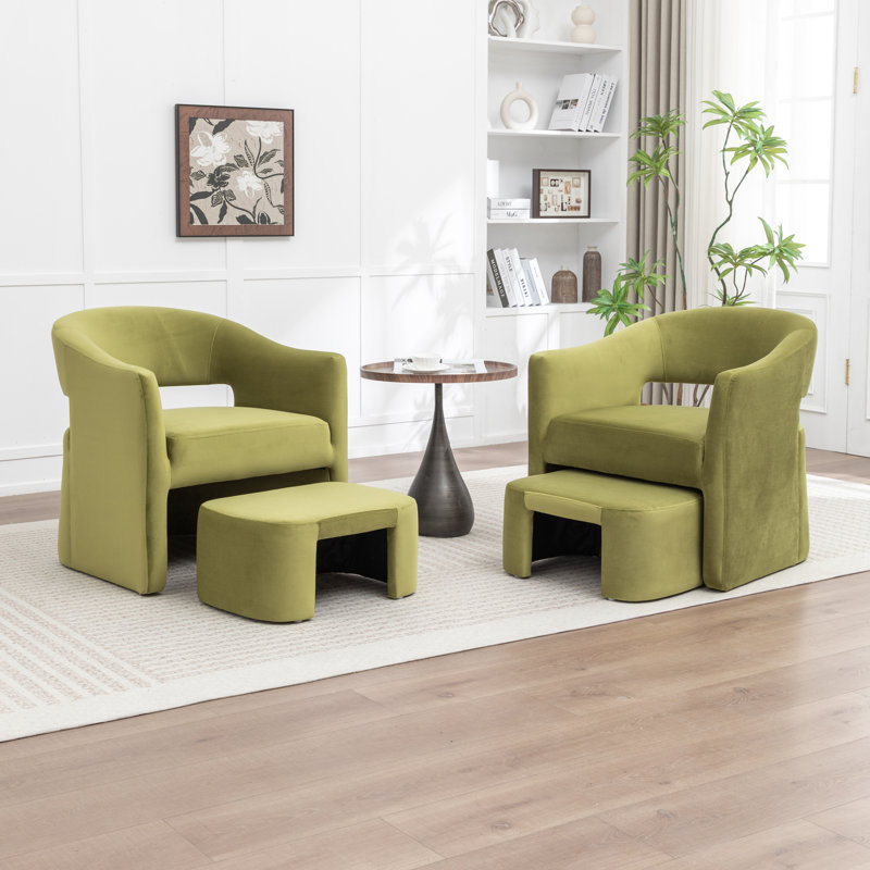 Fauteuil demi-tonneau rembourré avec repose-pieds, Vert