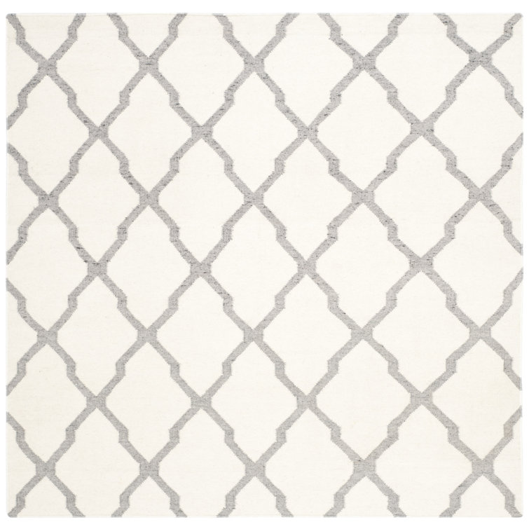 Rodgers Hand Woven Flat Weave Wool/Viscose/Cotton Geometric Rug in Ivory/Gray